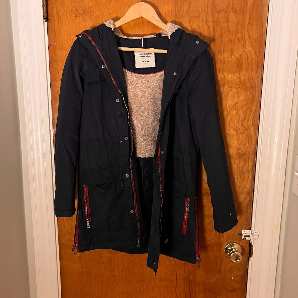 Navy Women's Anorak with red zipper detail Size S